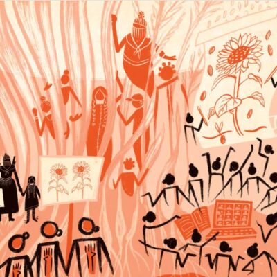 Ilustración de Emily Simmons para la Guía de la Escuela Internacional para la Organización Feminista “Berta Cáceres”